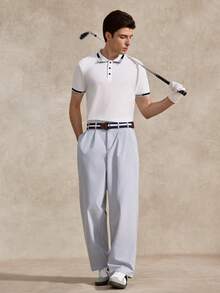 Courvante Men Striped Trim Collar Polo Shirt, For Work Your Tennis And Golf Boyfriend - White - View 2