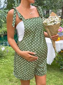 SHEIN 孕婦波點休閒百搭日常穿搭連身褲 - 綠色 - 查看 9