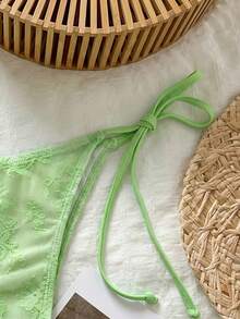 SHEIN Swim Lime Green Lace Sweet Cute Vintage Tropical Breezy Sexy Casual Vacation Beach Party Seaside Women's Swimwear Bottoms Summer - Green - View 2