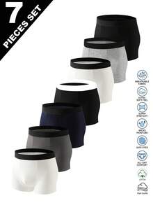 7pcs/Set Boys' Simple Black Fashionable Boxer Briefs, Comfortable For All Seasons - Black and White - View 3