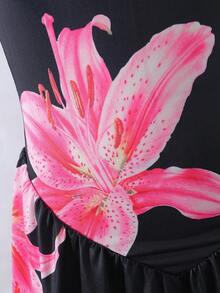 SHEIN 少女款扶桑花掛脖夏季海灘度假洋裝 - 黑色 - 查看 5