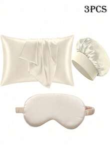 1/2/3/6/7/10pcs Sleep Hair Styling Tools Set, Curler 1pc Silk Pillowcase For Hair And Skin Queen Set, Silk Heatless Curling Set, Overnight Curling Iron, 1pc Sleep Soft Eye Mask, 1pc Sleep Silk Nightcap, Sleep Essential - Beige - View 10