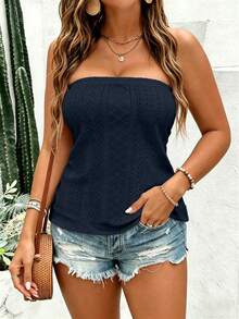 EMERY ROSE Plus Size Women's Casual Simple Black Shirt, Suitable For Daily Wear - Navy Blue - View 1