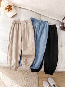 SHEIN LMoss Kids 3 Pieces Set For Young Boys And Girls: Cute, Casual, Versatile, Comfortable, Skin-Friendly, Soft, Solid Color, Elastic Waist, Long Pants. Suitable For Spring, Summer, And Autumn; Suitable For Everyday Wear, Outings, School, Parties, And Holidays. - Multicolor - View 6