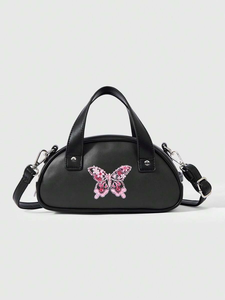 ROMWE Grunge Punk Women's Cartoon Pattern Fashion Commuter Handbag - Black - View 1
