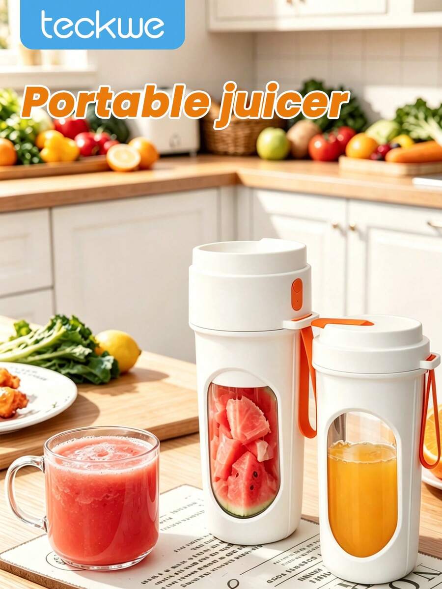 Teckwe 450ml 6-Blade Stainless Steel Portable Blender, USB Rechargeable Leakproof Juicer Cup With 1500mAh Battery, For Travel, Camping, Gym, Gift - multicolor - View 1