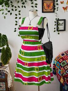Sunspun Plus Size Women's Spring/Summer Multi-Color Patchwork Strappy Dress - Multicolor - View 5
