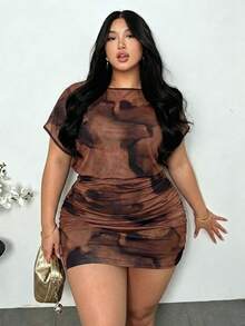 Firerie Plus Size Women's Chocolate Brown Pleated Sexy Elegant Bodycon Dress Party Summer - Multicolor - View 6