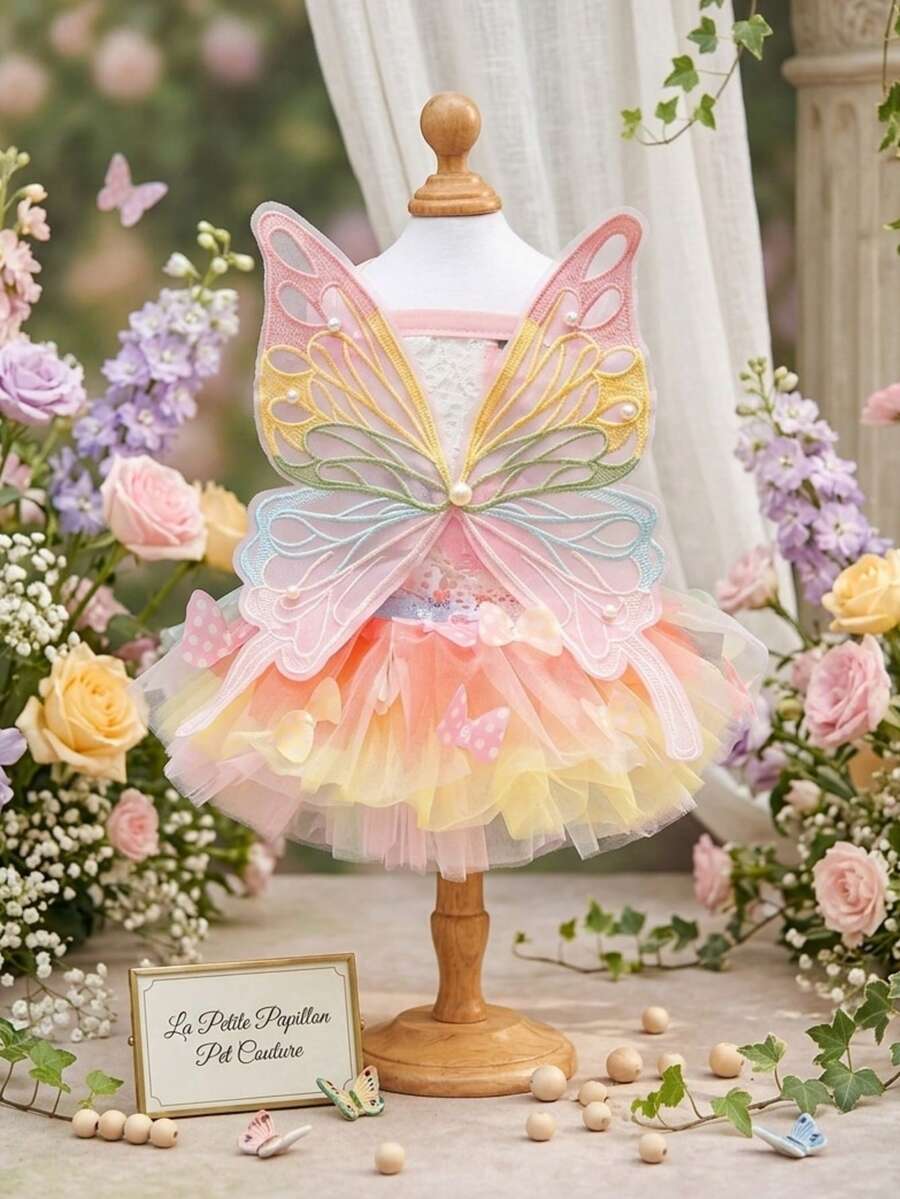 PETSIN 蝴蝶珍珠宠物连衣裙,优雅芭蕾雪纺连衣裙,宠物狗服装,彩色宠物连衣裙,适合猫狗,时尚公主裙,适合任何场合 - 彩色 - 查看 1