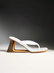 Denimoi Damen schicke Casual Slip-On Zehensteg Keilsandalen - Weiss - Übersicht 2