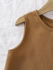 Genkimix Kids 女童紋理布料對比下擺無袖上衣與休閒短褲 T-shirt 套裝 - 駝色 - 查看 7