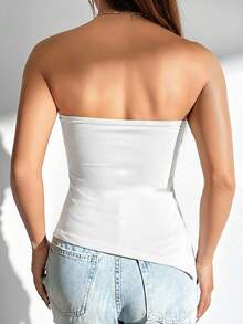 Tseoso Women's Solid Color Pleated Split Design Casual Versatile Daily Outing Tube Top - White - View 4