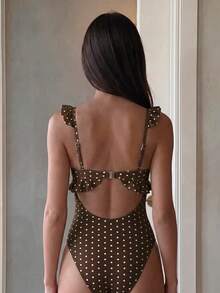 Costavie 2026 Spring/Summer New Leopard Print Random Pattern Thin Shoulder Strap Adjustable Lace Trim V-Neck Vacation Women's One-Piece Bikini Swimsuit - Multicolor - View 3