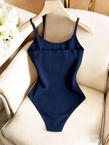 SHEIN Franclia 女士纯色休闲百搭日常连体衣 - 寶藍色 - 查看 2