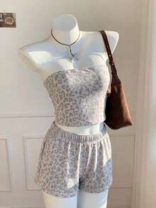Comfortcana 2pcs Light Gray Set, Suitable For Vacation, Graduation Season, Summer Top, Daily Commute, Date, Party, Wedding, Beach Outing, Casual, Also Suitable For Christmas, New Year, Thanksgiving, Graduation Ceremony, Fashionable Elegant Casual, Y2K Style, Pre-Order, Shiny, Valentine's Day, Vacation, Graduation Ceremony, Women's Vacation Set Plus Size 2pcs - White - View 3