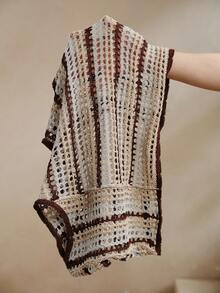 Anewsta Hollow Out Eyelet Contrast Color Knit Vest - Multicolor - View 8