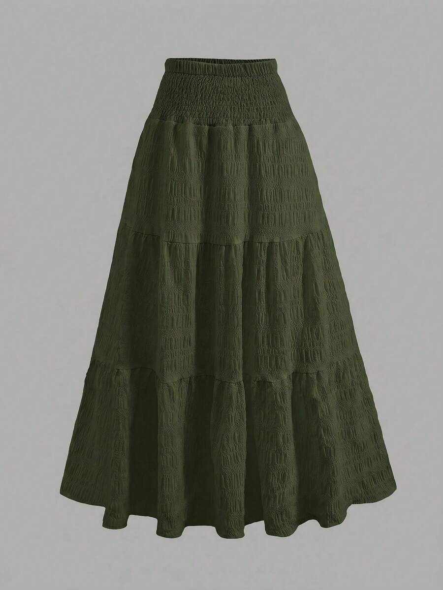 Girlism Teen Girl Teen Girl White,Ruffle Skirt Boho Long Skirt Break Paperbag Waist Frill Trim Ruffle Hem Skirt - Army Green - View 1