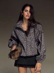 BAD SUNDAY Chaqueta abrigo de mujer con estampado de leopardo, cuello alto, manga larga y cremallera, para todas las estaciones, versátil para ir al trabajo, salidas diarias, vacaciones, festival de música, estilo vintage Y2K - Multicolor - Ver 5