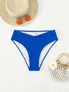 Swim Basics 女款性感夏季度假休閒風交叉腰簡約純色海灘三角比基尼泳褲 - 藍色 - 查看 3