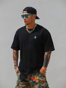 DAZY Summer Butterfly Print Round Neck Short Sleeve T-Shirt Graphic Tees Men - Black - View 6