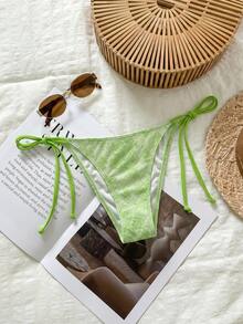 SHEIN Swim Lime Green Lace Sweet Cute Vintage Tropical Breezy Sexy Casual Vacation Beach Party Seaside Women's Swimwear Bottoms Summer - Green - View 1