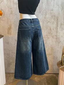 K-Vae Women's Casual Loose Capri Wide Leg Jeans, Blue - Medium Wash - View 2
