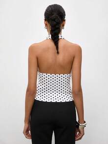 Maija Top casual versatile da donna con scollo all'americana a pois per uso quotidiano - Bianco e nero - Visualizzare 6