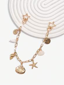 Viva Strut 1Pc Seashell Ornament For A Holiday-Style Starfish Shell Chain Bag, Marine Tail Conch Beach Keychain, Suitable For Matching With A Small Square Bag When Out On Vacation. - Gold - View 4
