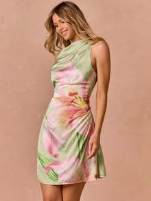 Enchnt Women's Floral Print Elegant Sweet Flattering Mini Dress - Pink - View 7