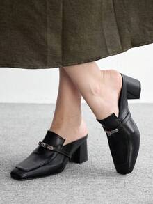 CUCCOO BIZCHIC 歐美風女款扣飾粗跟穆勒懶人鞋 - PU黑色 - 查看 2