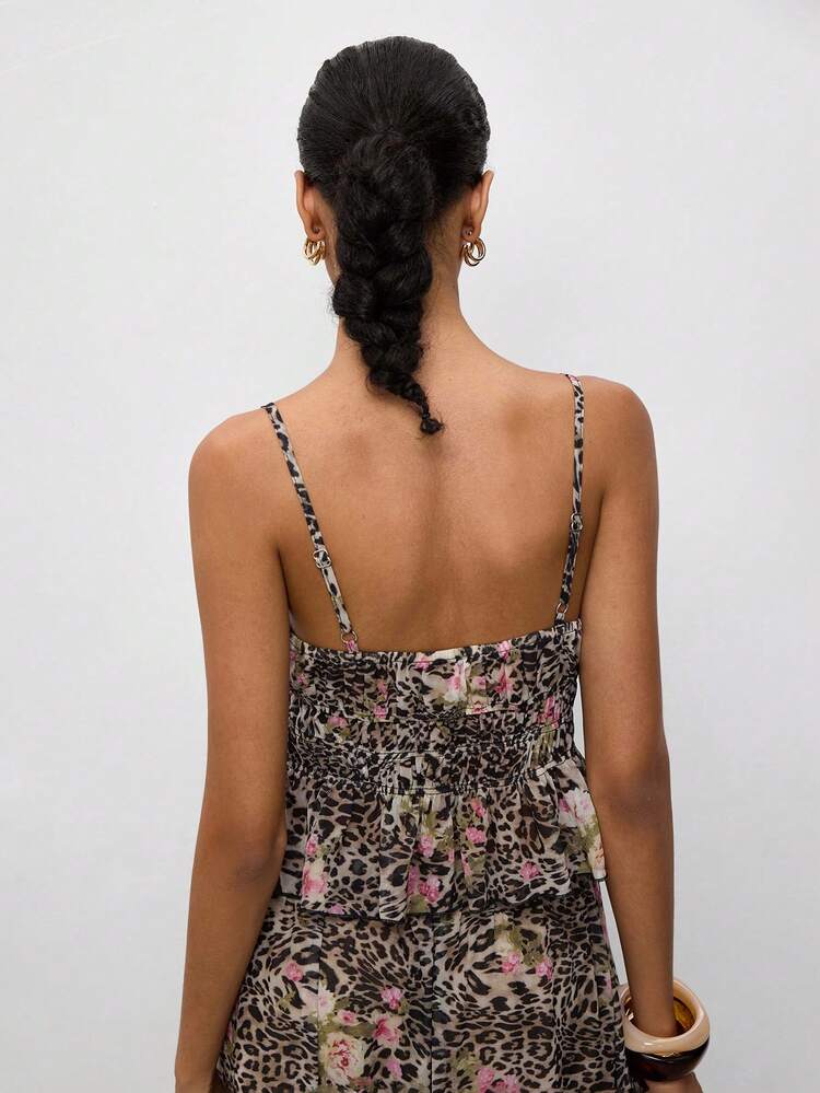 SHEIN Maija Leopard Print Shirred Waist Women's Cami Top Summer Festa Junina São João Graphic Vacation