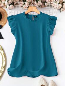 EMERY ROSE Plus Size Summer Casual Solid Color Shirt - Blue - View 1