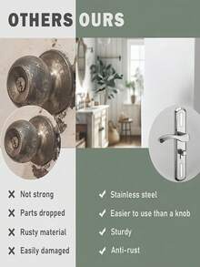 Stainless Steel Door Handle Lock Set - Polished Finish, Easy Install For Bedroom & Bathroom Doors, Includes 2-Point Security Latch - Multicolor - View 6