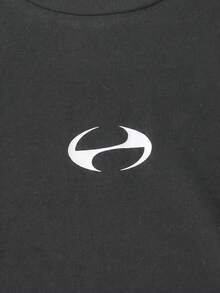 SHEIN 青少年男款休閒街頭風拼接Logo印花百搭舒適撞色短袖圓領T恤，適合通勤、上學、日常休閒、度假、旅行、運動、派對，秋冬穿搭 - 深灰色 - 查看 5