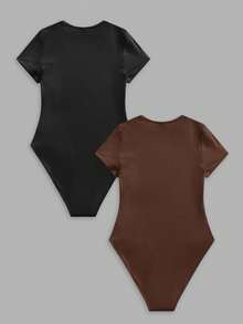 SHEIN BASICS 2件組極簡風女款連身衣，春夏季百搭夏裝 - 彩色 - 查看 4