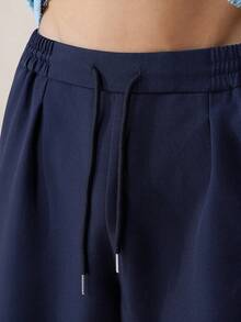 Airaco Pantalones cortos de hombre de verano, de uso diario y casual, de unicolor, con cordón en la cintura, bolsillos en diagonal y costuras delanteras - Azul Marino - Ver 3