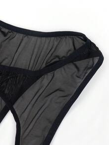 SHEIN DrisQ 男士透視網格鏤空性感連身內衣 - 黑色 - 查看 4