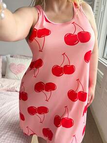 Slumberry CURVE Sweet Cute Vibrant Cherry Colorblock Print Pinafore Style Plus Size Women's Nightgown - Multicolor - View 6