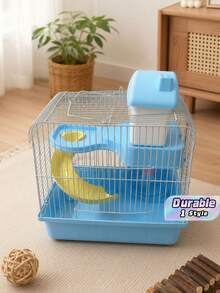 Blue Hamster Cage - Dual-Purpose Portable Carrier (Includes Daily Essentials) - Deluxe Two-Tier Hamster Villa & Mini Castle - Blue - View 1