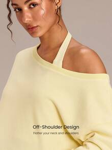 GLOWMODE Everyday Terry GlowOff Soft Breathable Sweat-Wicking Oversized Loose Fit Off-Shoulder Pullover Sweatshirt Daily Casual Wear - French Vanilla - View 3