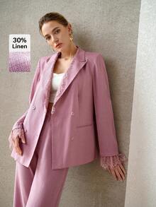 MOTF PREMIUM BLAZER LIGERO CON SOLAPA DE ENCAJE CONTRASTANTE, ABOTONADURA DOBLE BOTONADURA - Rojo violeta - Ver 2