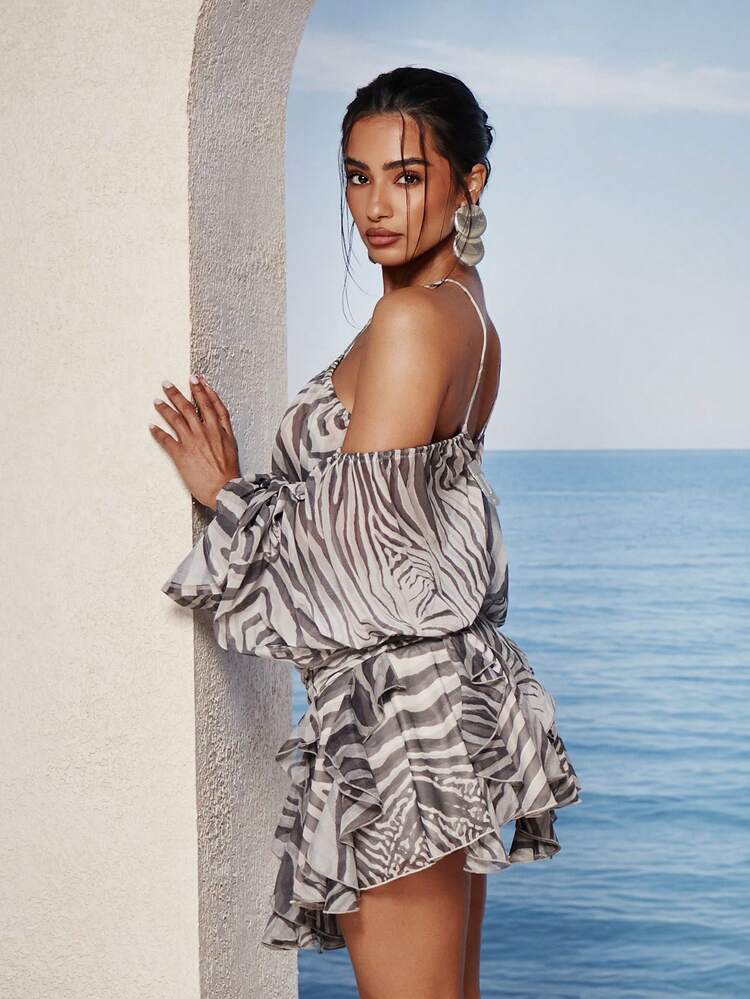 Zebra Print Frill Mini Skirt With Ruffles
