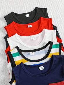 SHEIN 买一送四，男童5件套舒适字母拼接休闲背心，适合户外活动、学校、居家休闲和专业运动。 - 彩色 - 查看 5