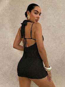 Swim Glamine Conjunto de traje de baño con decoración metálica para vacaciones en la playa para mujer - Negro - Ver 2