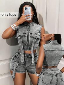 BamGleam Chaqueta vaquera de exterior para mujeres, esencial para viajes - Azul - Ver 1