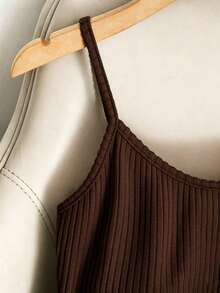 Franclia Summer Casual Solid Color Bodysuit - Brown - View 3