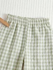 Emery Rose Kids Emery Rose Kids 少女編織格紋圓領休閒背心與長褲2件組 - 綠色 - 查看 5