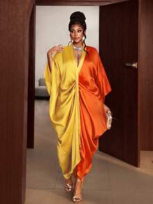 Maweii Plus Size Women's Sexy Spring/Summer Ruched Front Plus Size Sleeve Autumn Dress Fall - Multicolor - View 3