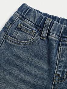 SHEIN Celana Jeans Denim Kasual Serbaguna untuk Bayi Laki-laki dengan Pinggang Elastis dan Saku, Cocok untuk Aktivitas Sehari-hari. - Medium Wash - View 3