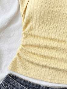SHEIN Teen Girls T-Shirts Summer Solid Ruched Side Tank Top - Yellow - View 6